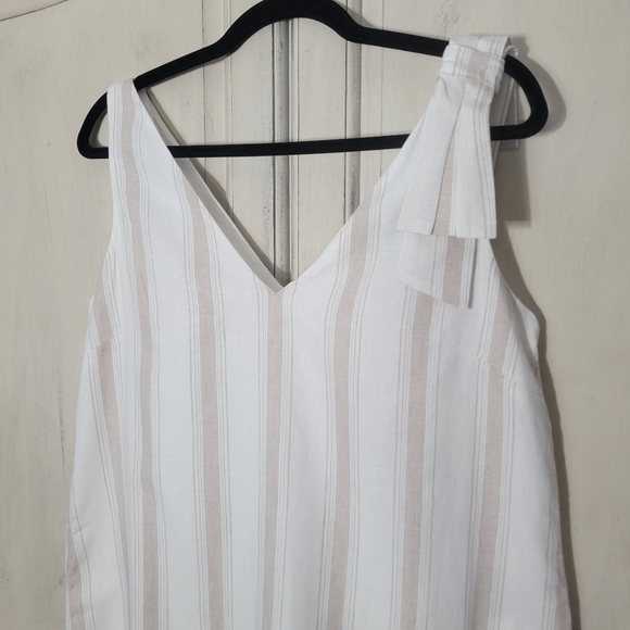 NWT Alex Marie Elena Stripe Linen Blend Neutral Sleeveless Bow Shift Dress *sz S - Picture 3 of 16